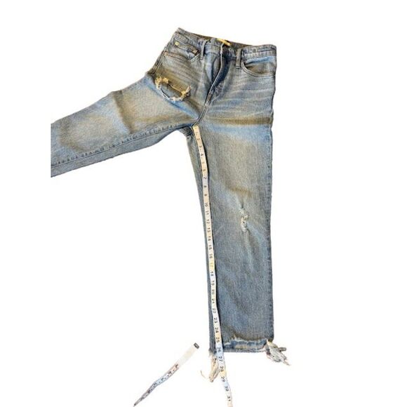 Madewell euc distressed denim jeans size 26 patched frayed inseam straight leg - Picture 4 of 10